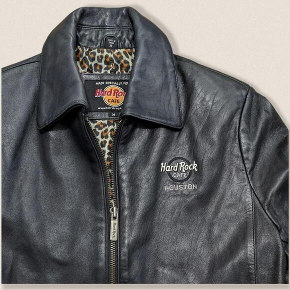 Y2K Hard Rock Cafe Houston Leather Jacket Size Medium - Picture 2 of 4